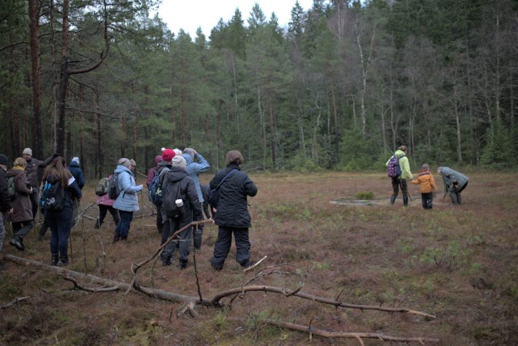 Paveikslėlis, kuriame yra grupė žmonių miške.